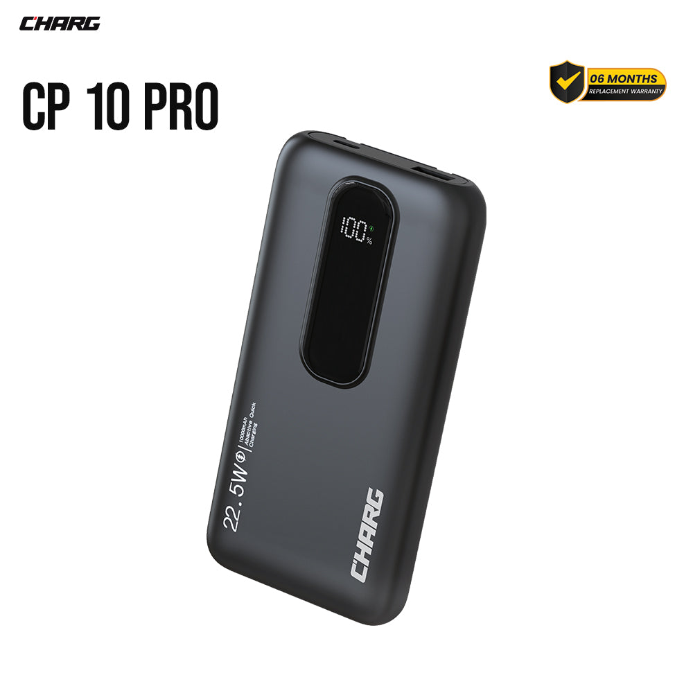 CHARG CP 10 Pro 10000mAh Power Bank - black with LED display and 22.5W fast charging