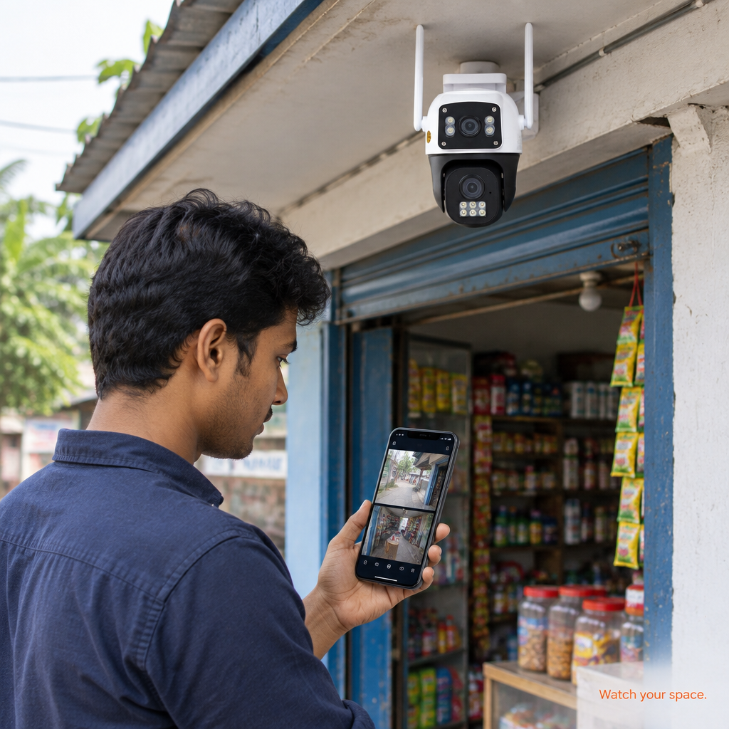Outdoor security camera lifestyle scene