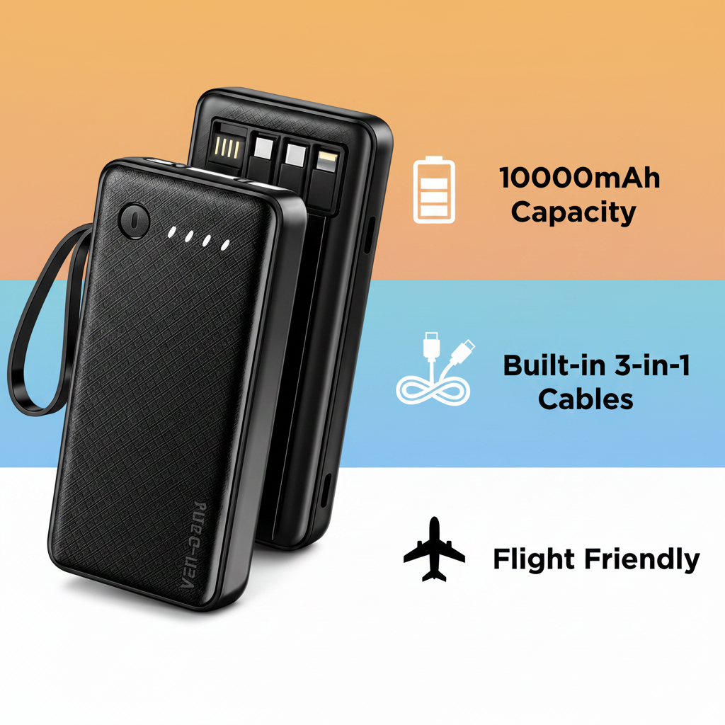 VEN-DENS VD-PB058 Key Features - 10000mAh 3-in-1 Cable Flight Safe