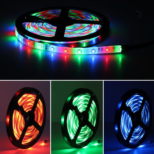RGB LED Strip Light Hero Shot - Rainbow Multicolor Dark Background