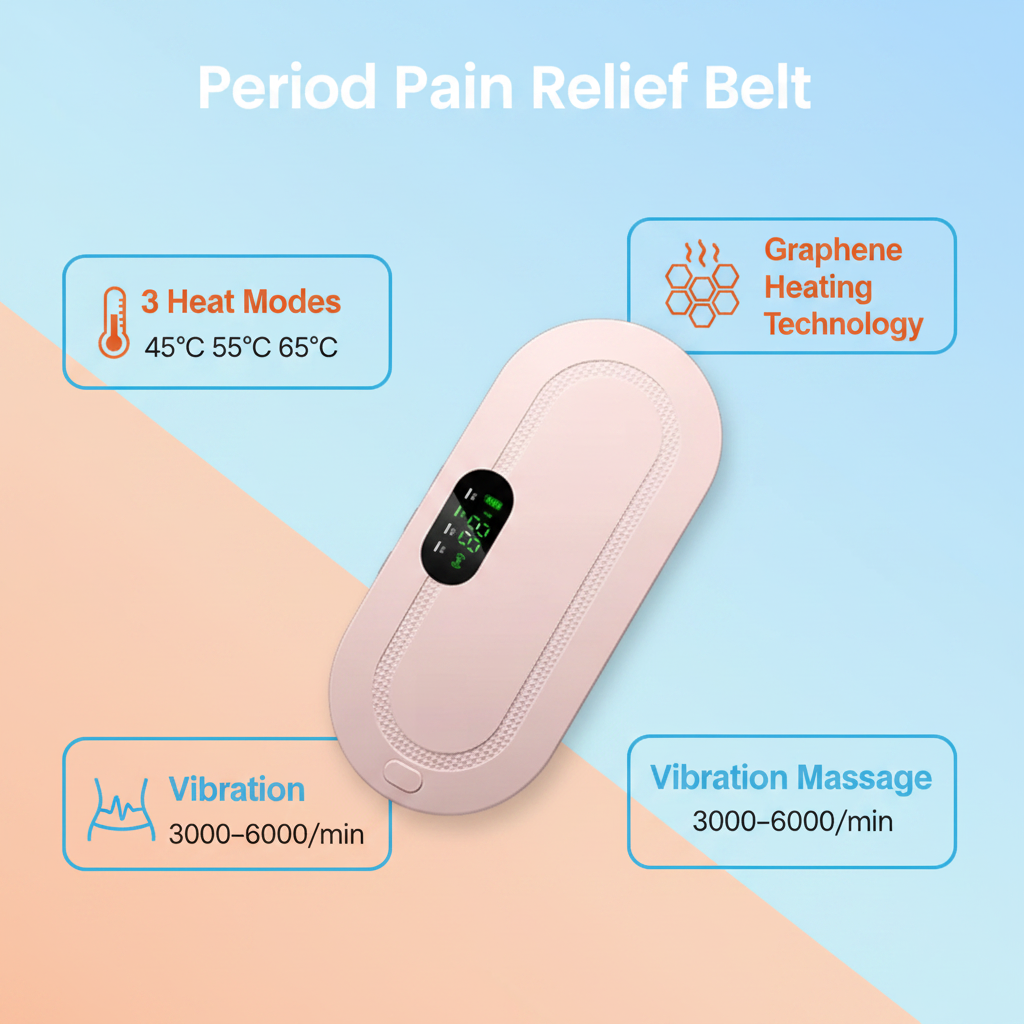 Period Pain Relief Heating Pad - Key Features Infographic