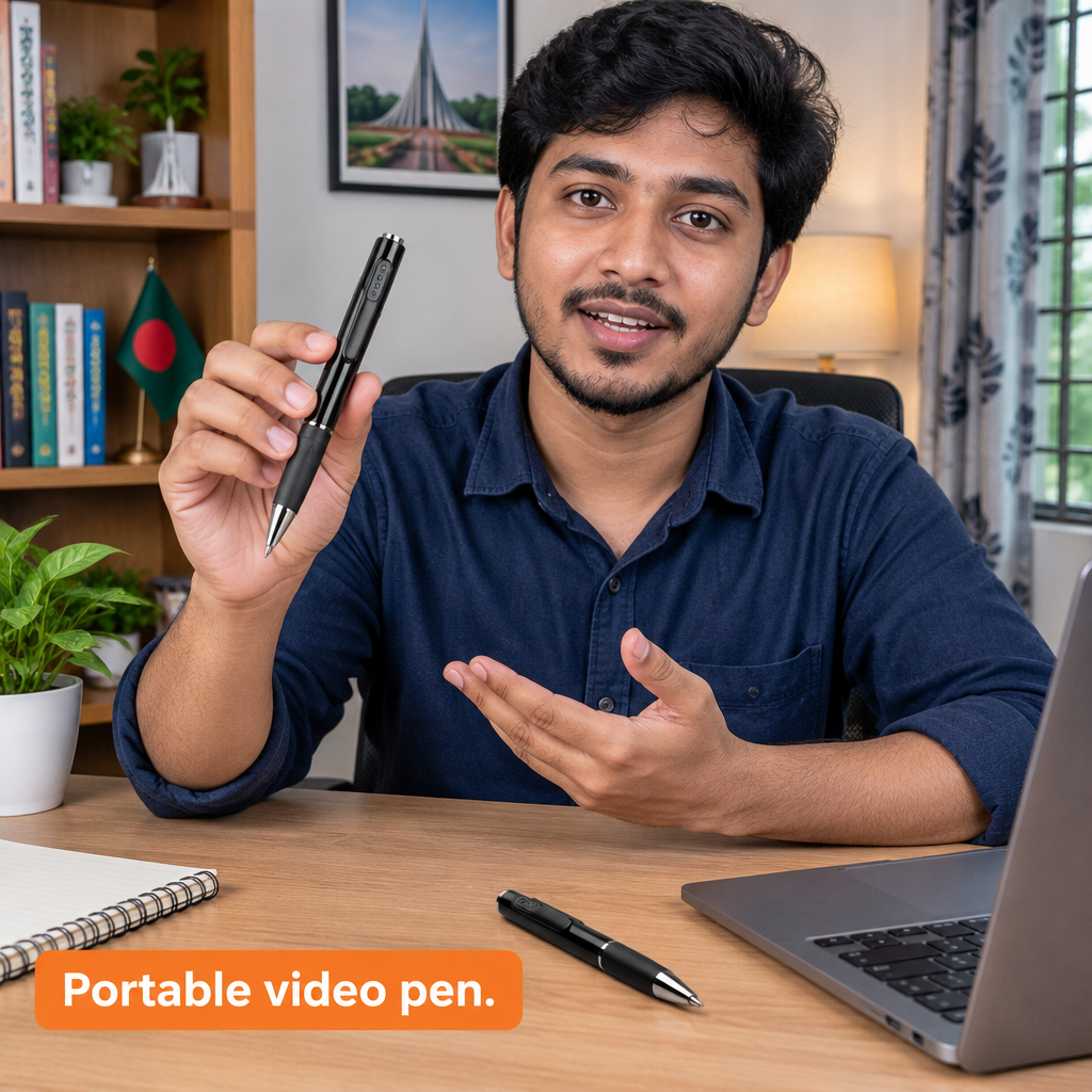 Camera pen desk lifestyle image