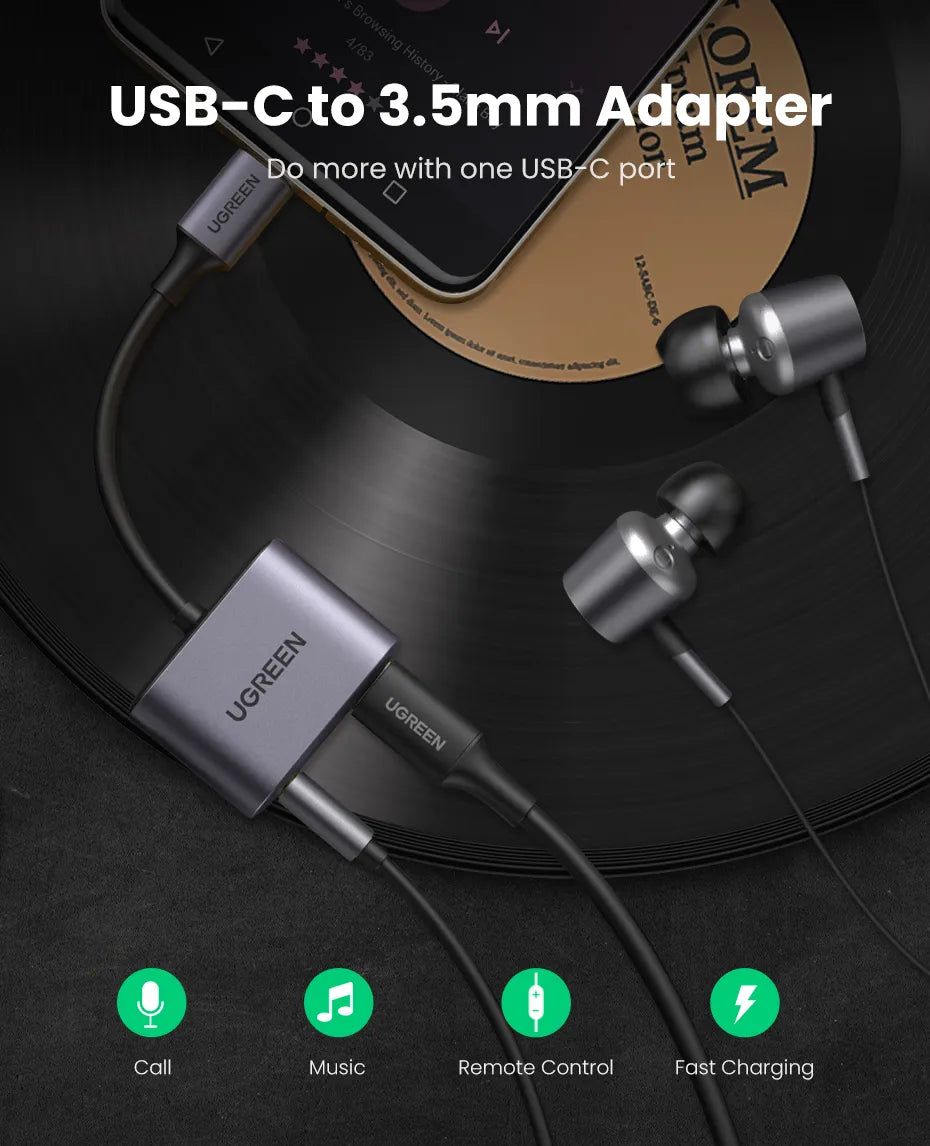 UGREEN CM231 USB-C to 3.5mm - Call Music Remote Fast Charging