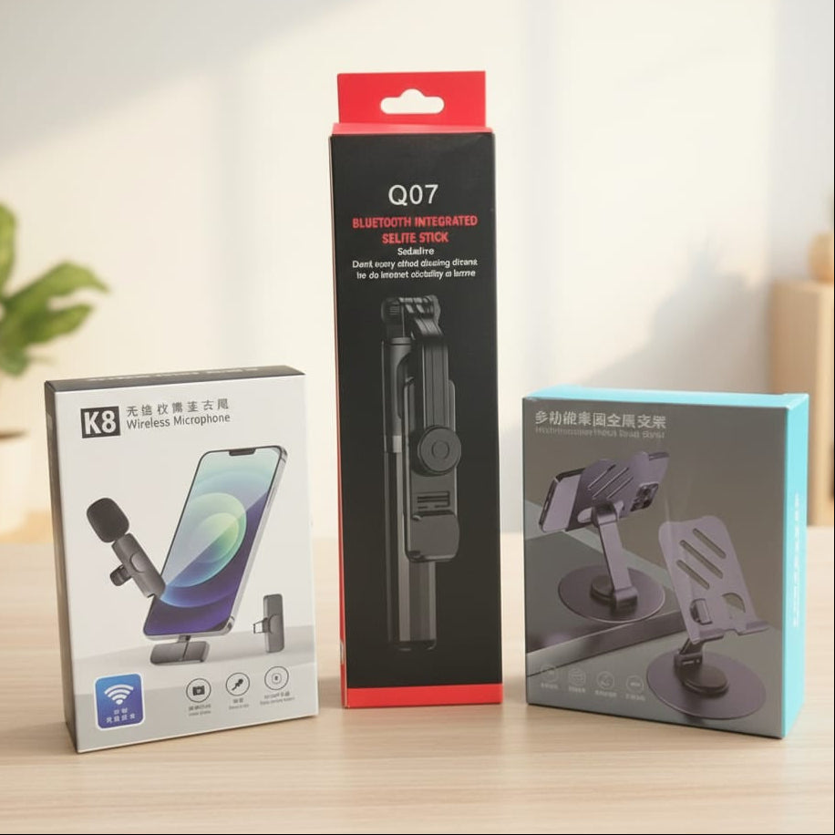 Vlogger Combo K8 Mic Selfie Stick Phone Stand