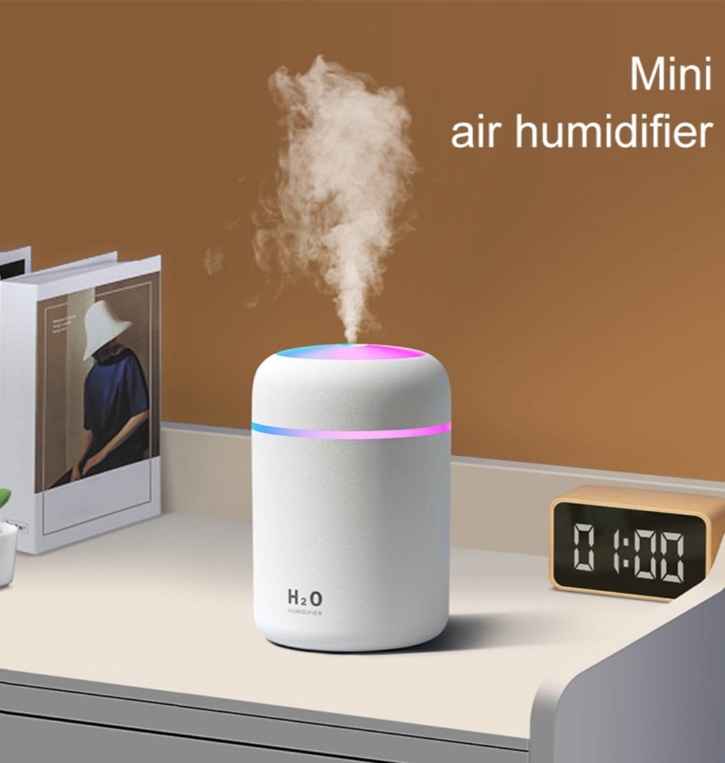H2O Mini Air Humidifier - Lifestyle Desk Setup with Mist