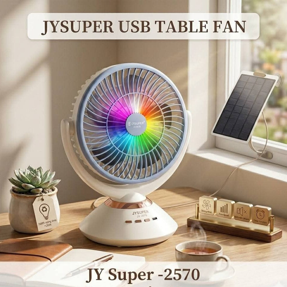 JYSUPER JY-2570 Rechargeable Fan with RGB Light