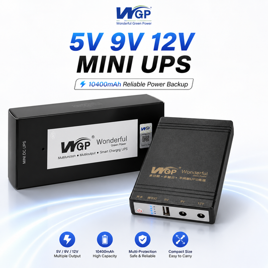 WGP Mini UPS 10400mAh - Front View with Ports and LED Indicator
