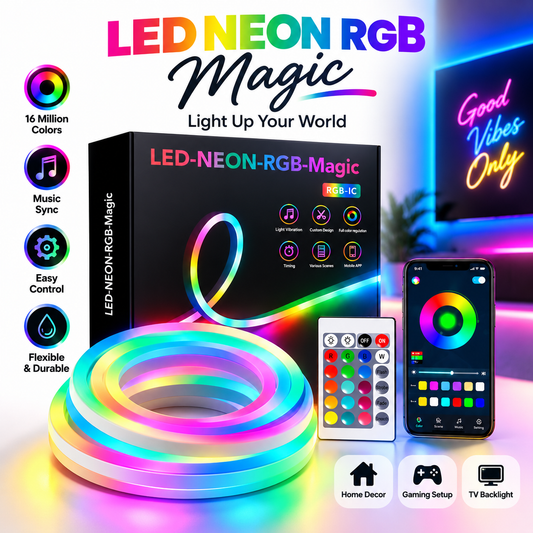 LED Neon RGB Magic Strip Light - Red Glow Coiled on Box