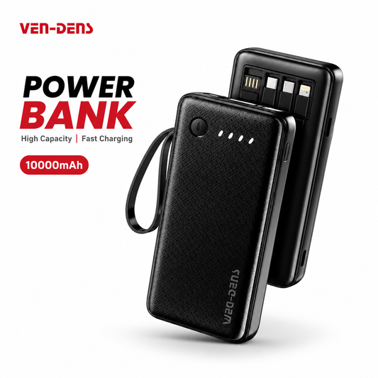 VEN-DENS VD-PB058 10000mAh Power Bank - Front View with Lanyard